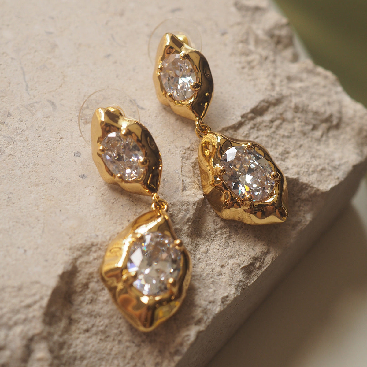 Designer Organic Shape Gold CZ Anti Tarnish Copper Drop Earrings Bulk