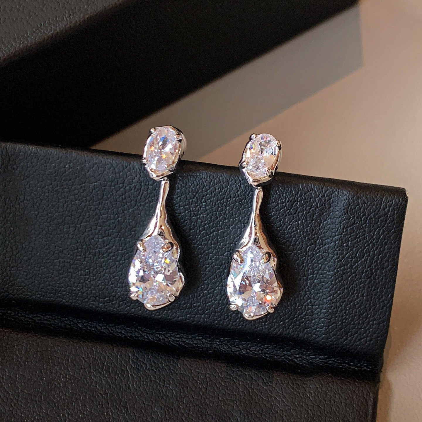 Silver Minimal Teardrop Cubic Zirconia  Copper Dangler Earrings Bulk Main image