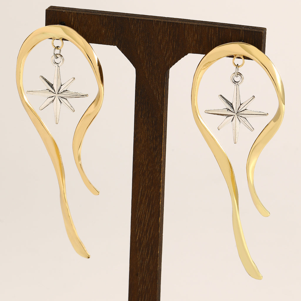 Designer Starburst Long Gold Anti Tarnish Copper Drop Earrings Bulk