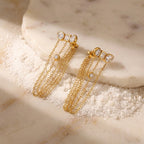 Luxury Triple Chain Gold Plated CZ Copper Drop Earrings Wholesale