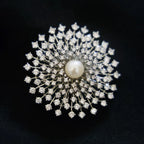Designer Round Floral Gold Silver Plated CZ Pearl Copper Brooch Bulk