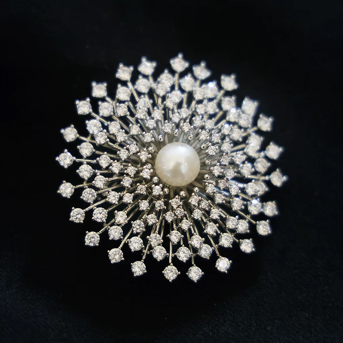 Designer Round Floral Gold Silver Plated CZ Pearl Copper Brooch Bulk