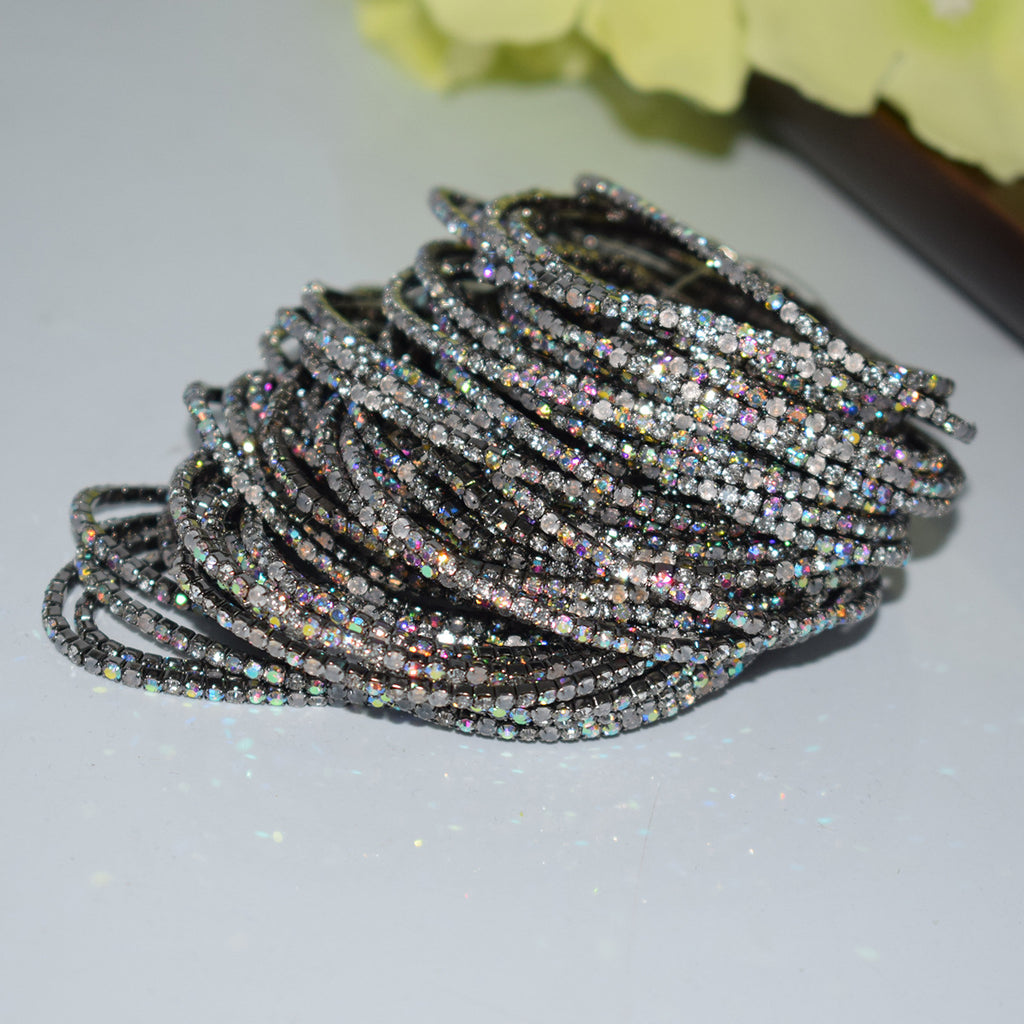 18K Gold Silver Multi Rhinestone Bracelet Bangle Adjustable Women Bulk