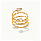 Designer Multi-Layer Gold Plated CZ Stainless Steel Fancy Ring Bulk