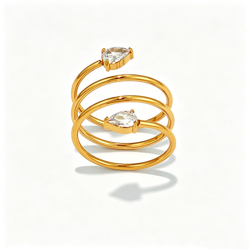 Designer Multi-Layer Gold Plated CZ Stainless Steel Fancy Ring Bulk