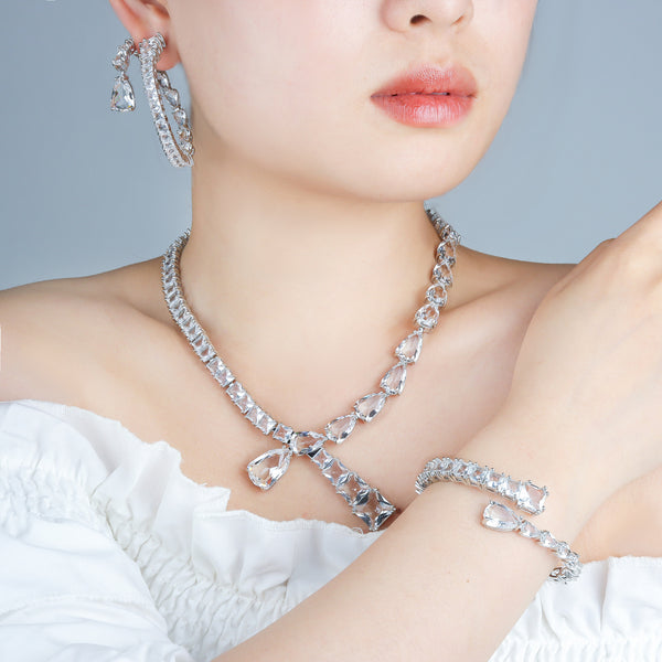 Premium Silver Tone Teardrop CZ Copper Necklace Combo Set Wholesale Main image