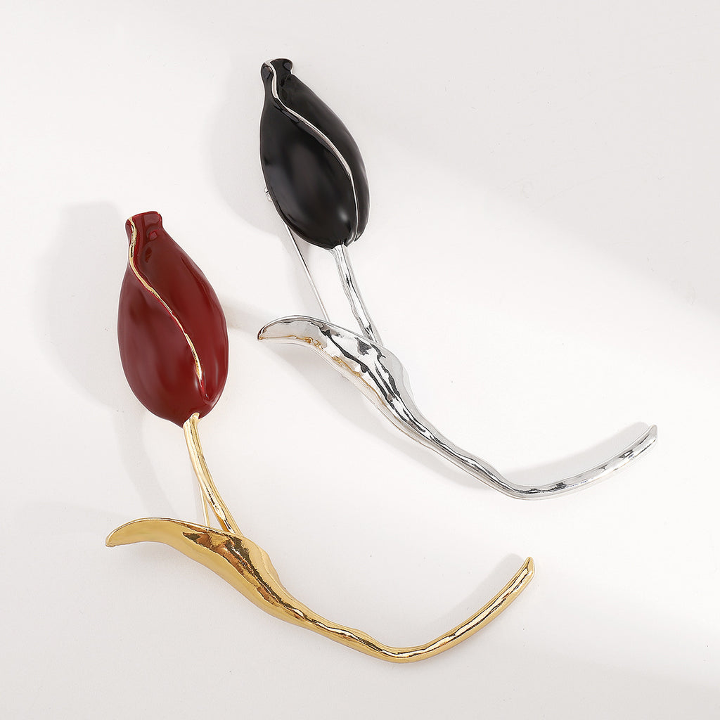 Multi Color Tulip Bloom Gold Silver Plated Enamel Brooch For Women Bulk