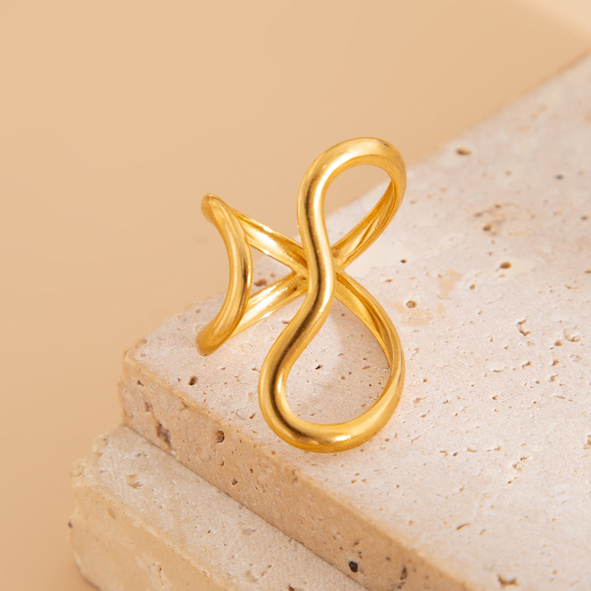 Wave Glossy 18K Gold Plated Silver Anti Tarnish Adjustable Ring Bulk
