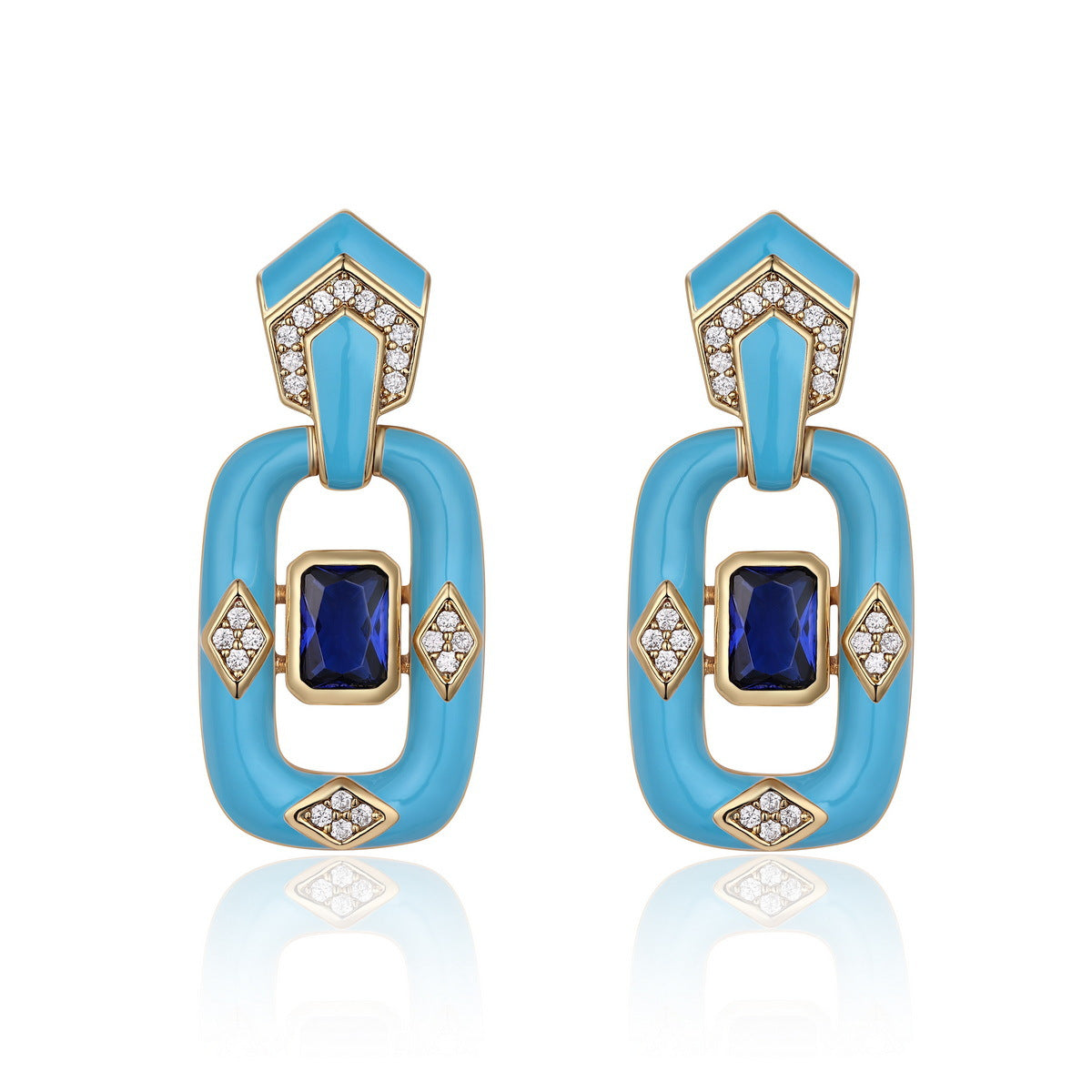 18K Gold Enamel Cubic Zirconia Anti Tarnish Dangler Earring Women Bulk