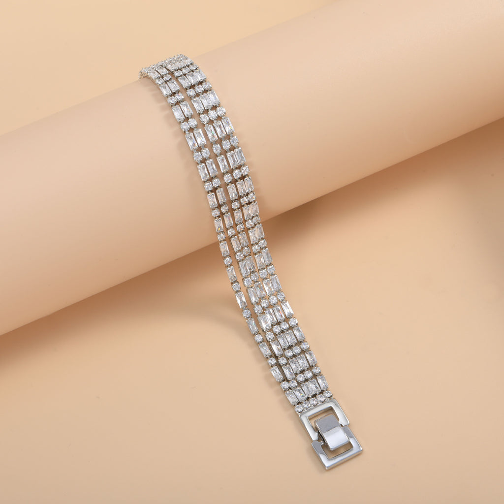 Wholesale Layered Luxury Five Row Gold Silver Plated CZ Copper Bracelet