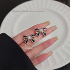 Black Bow Knot Gold Plated Rhinestone Pearl Alloy Stud Earrings Bulk