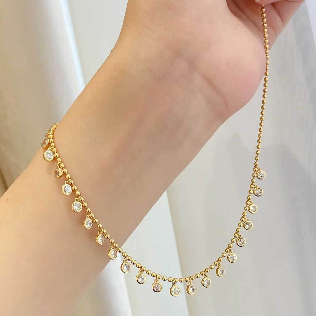 Solitaire 18K Gold Cubic Zirconia Anti Tarnish Necklace Chain Bulk