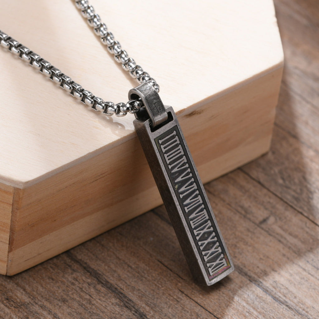 Roman Number Bar Id Gold Black Silver Atique Stainless Steel Popcorn Pendant Chain For Men