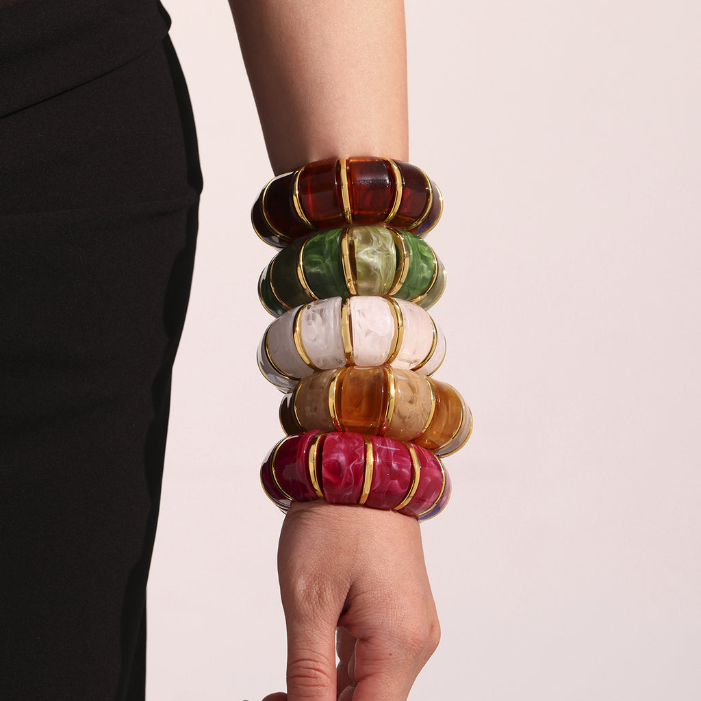 Glossy Multi Gold Resin Stainless Steel Stackable Bracelet Bulk