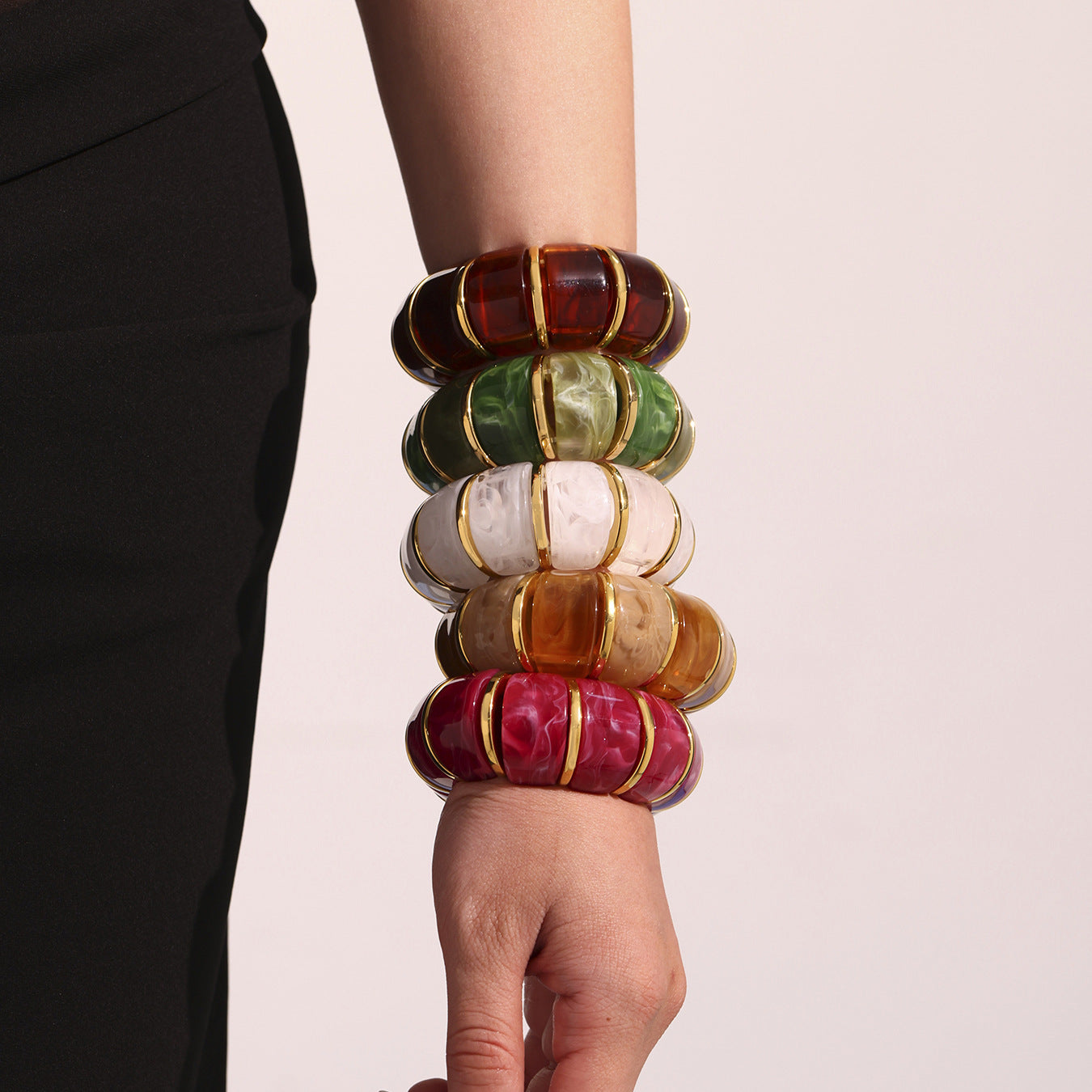 Glossy Multi Gold Resin Stainless Steel Stackable Bracelet Bulk