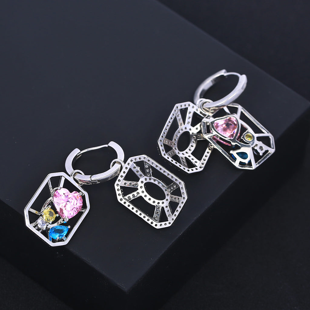 Trendy Openwork Hexagon Silver Plated CZ Copper Hoop Earrings Bulk