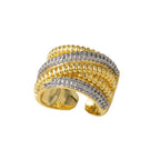 Designer Dual Tone Gold Silver Multi Layer CZ Copper Adjustable Ring Bulk