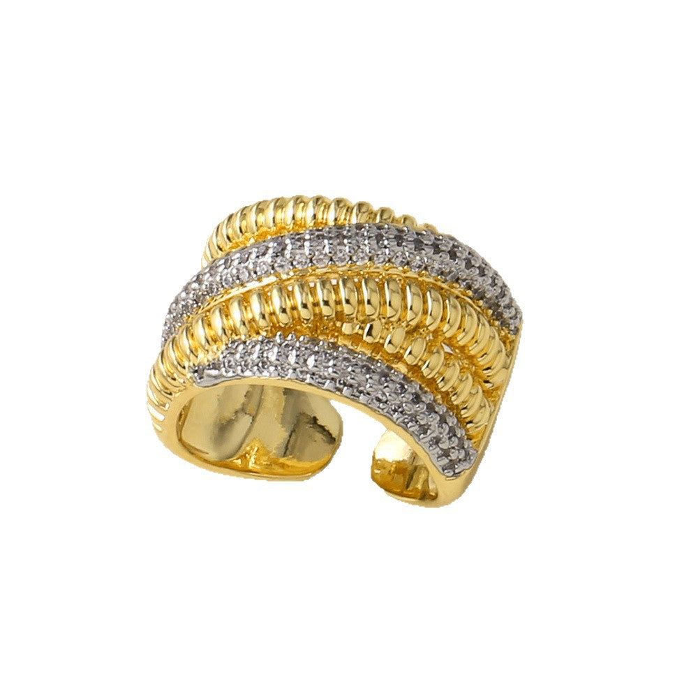 Designer Dual Tone Gold Silver Multi Layer CZ Copper Adjustable Ring Bulk