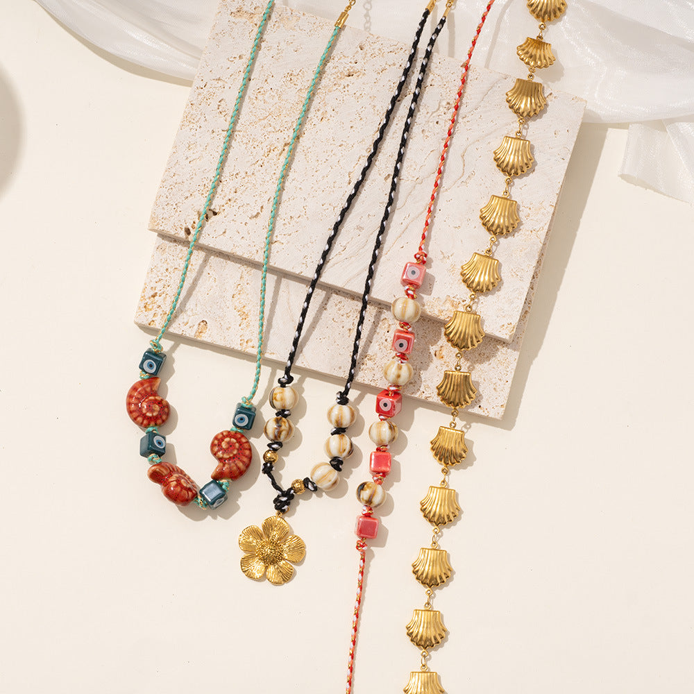 Ocean Shell Flower Evil Eye Beads Multi Thread Necklace For Women Main image
