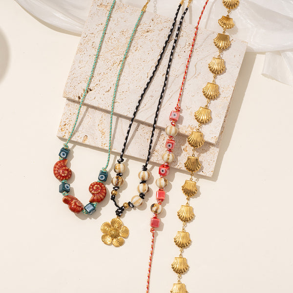 Ocean Shell Flower Evil Eye Beads Multi Thread Necklace For Women Main image