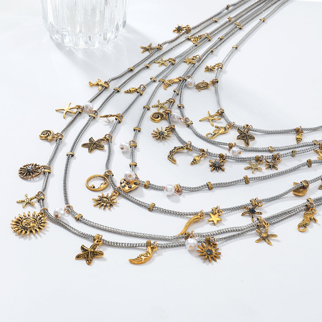 18K Gold Multi-Layer Various Tiny Charm Necklace For Women Bulk
