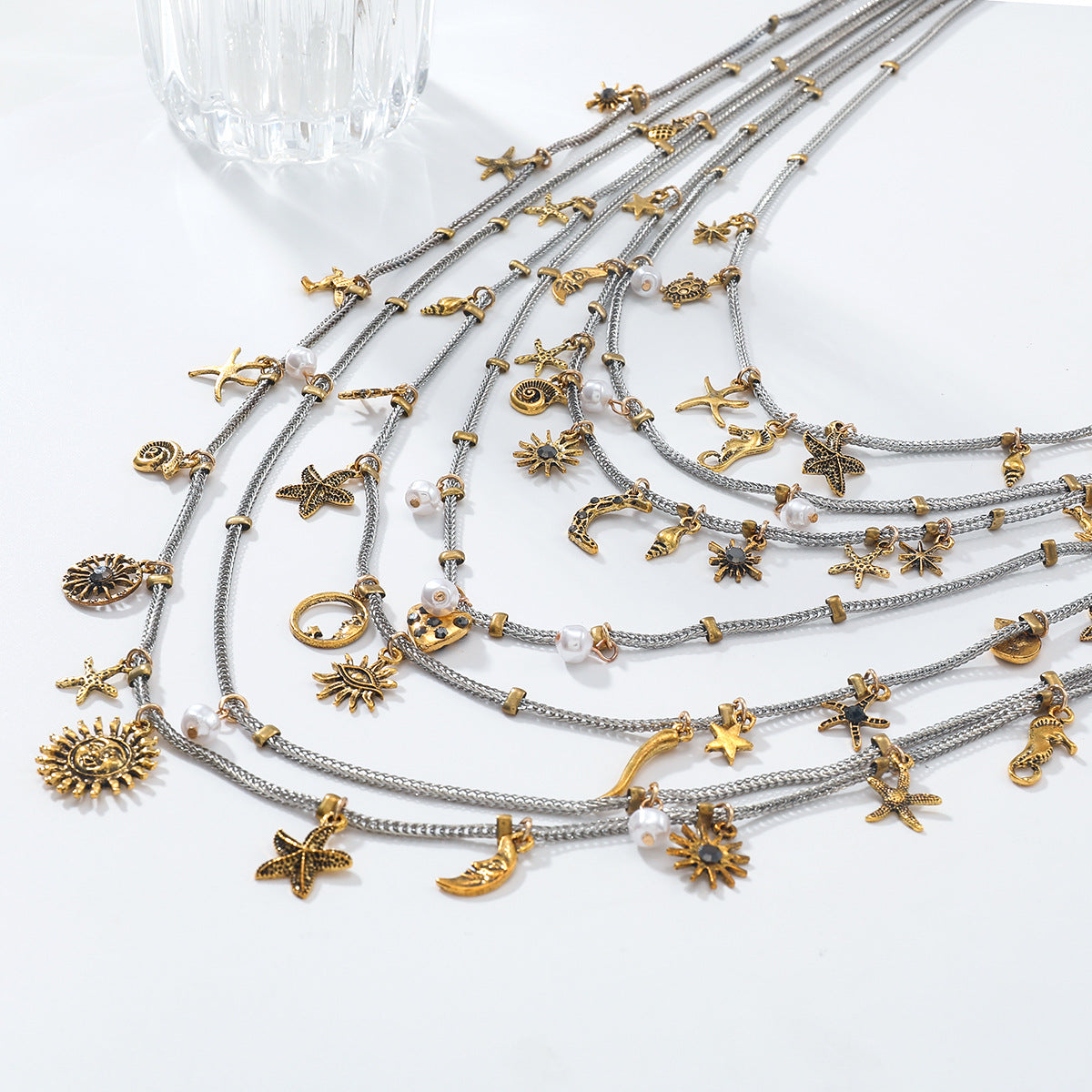 18K Gold Multi-Layer Various Tiny Charm Necklace For Women Bulk