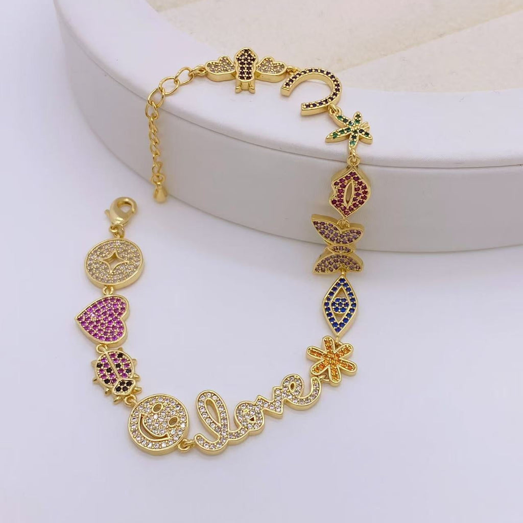 Heart Evil Eye Horse Shoe 18K Gold CZ Charm Necklace Chain Bulk