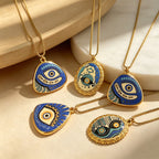 Evil Eye Gold Plated Blue & White Enamel Stainless Steel Necklace Bulk