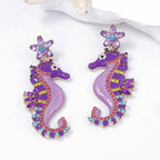 Seahorse Flower Multi CZ Enamel Anti Tarnish Dangler Earring Bulk