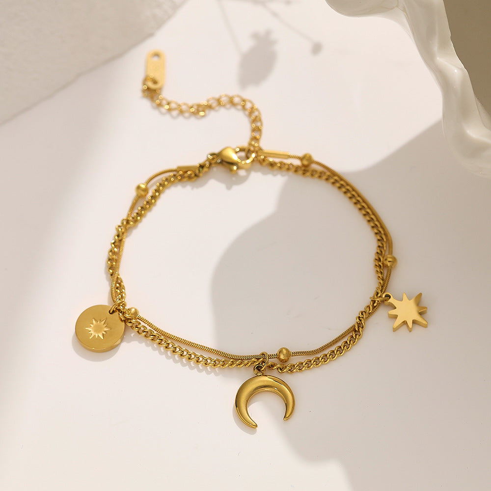 Moon And Star 18K Gold Stainless Steel Charm Chain Bracelet Bulk