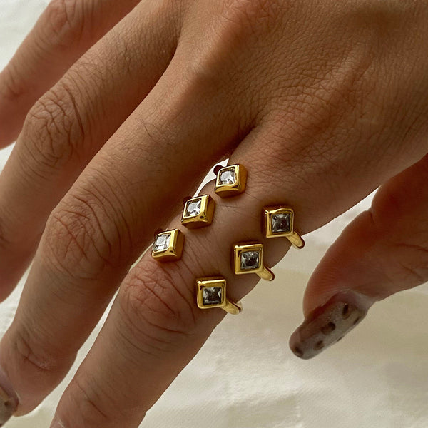 Princess Solitaire 18K Gold CZ Stainless Steel Free Size Ring Bulk Secondary image