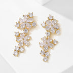 Floral Flower 18K Gold CZ Anti Tarnish Dangler Earring Bulk