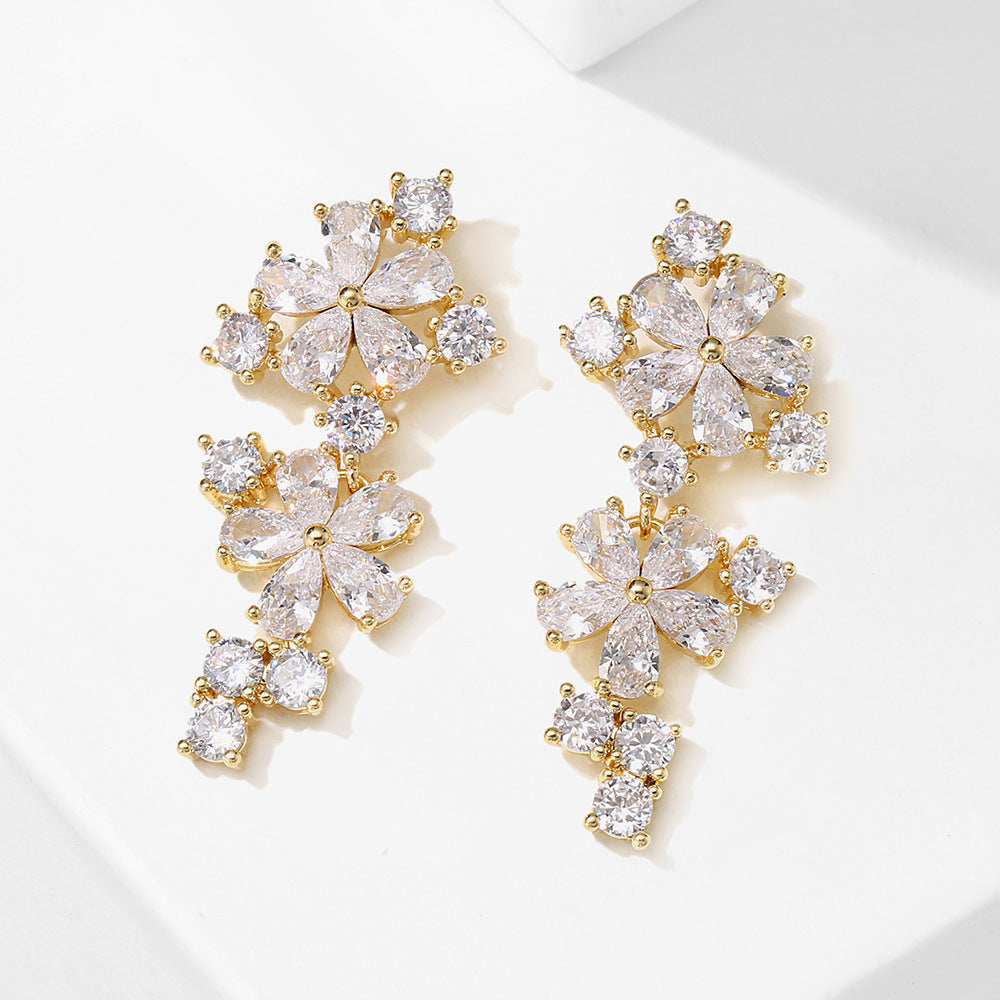 Floral Flower 18K Gold CZ Anti Tarnish Dangler Earring Bulk