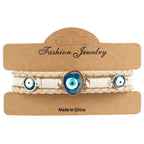 Evil Eye Multi Layer Blue Brown Anti Tarnish Wrist Band Leather Bracelet For Woman Men