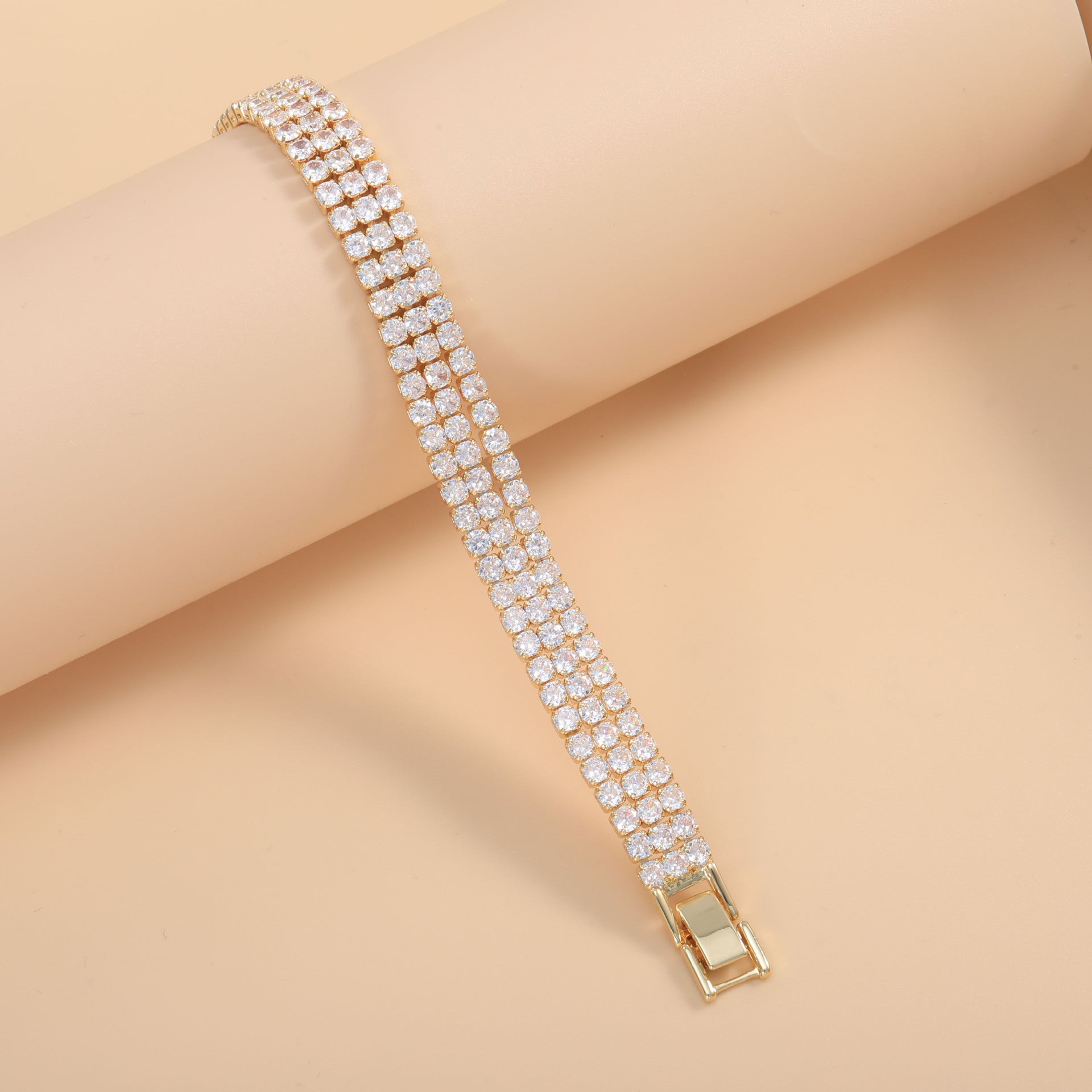 Wholesale Double Strand Round Cut Gold Silver Plated CZ Copper Bracelet Secondary image
