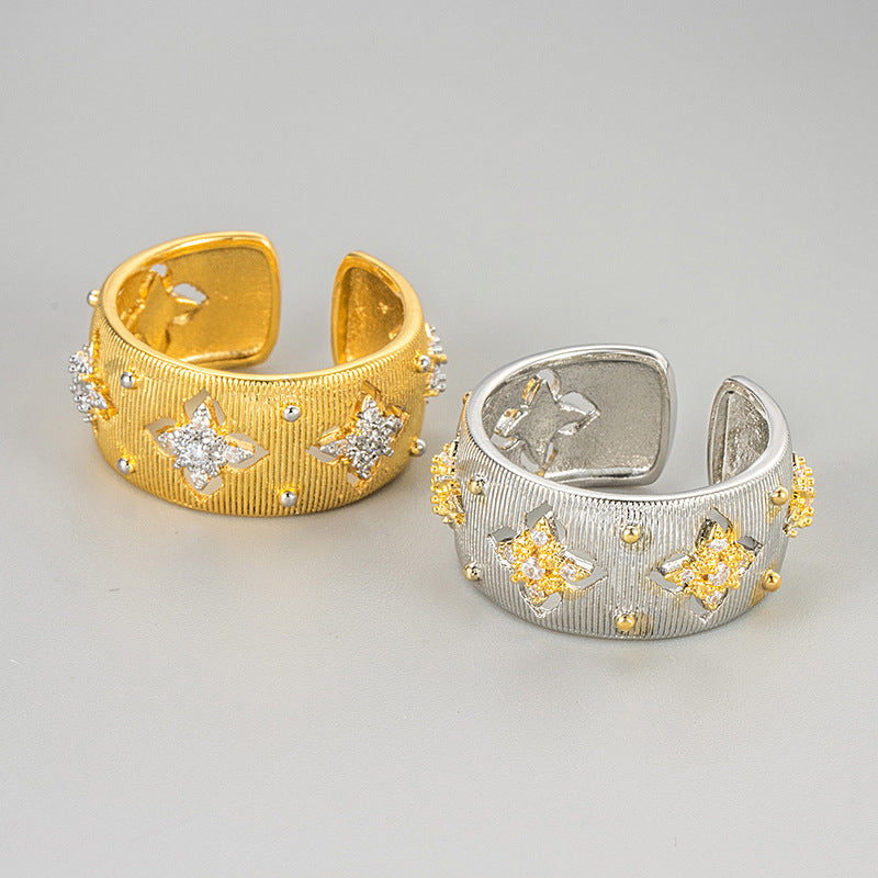 Designer Floral CZ Dual Tone Gold Silver Plated Copper Cocktail Ring Bulk