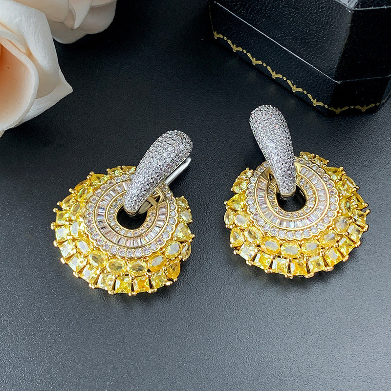 Baguette Yellow Silver Cubic Zirconia Crystal Anti Tarnish Hoop Dangler Earring For Women Main image