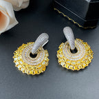 Baguette Yellow Silver Cubic Zirconia Crystal Anti Tarnish Hoop Dangler Earring For Women