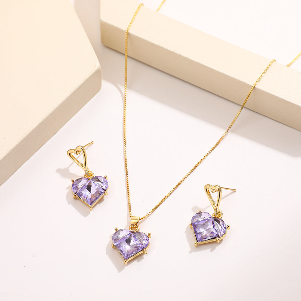 Multi Color Heart Gold Crystal Necklace Earring Set  For Women Bulk