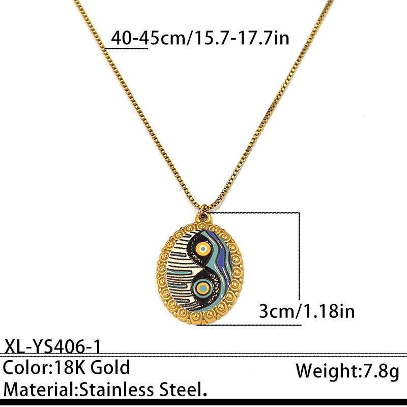 Evil Eye Gold Plated Blue & White Enamel Stainless Steel Necklace Bulk