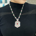 Hexagon Design Gold CZ Kundan-Polki Copper Necklace Combo Set Wholesale