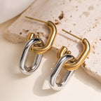 Gold Silver Dual Tone Chain Link Copper Drop Earrings For Women Bulk