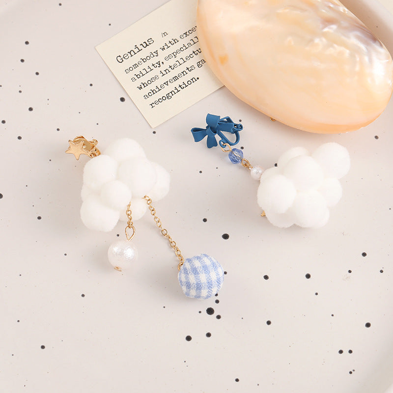 Cloud Star Bow Silver White Blue Anti Tarnish Dangler Tassel Earring For Women
