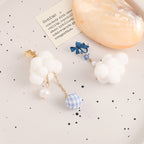 Cloud Star Bow Silver White Blue Anti Tarnish Dangler Tassel Earring For Women