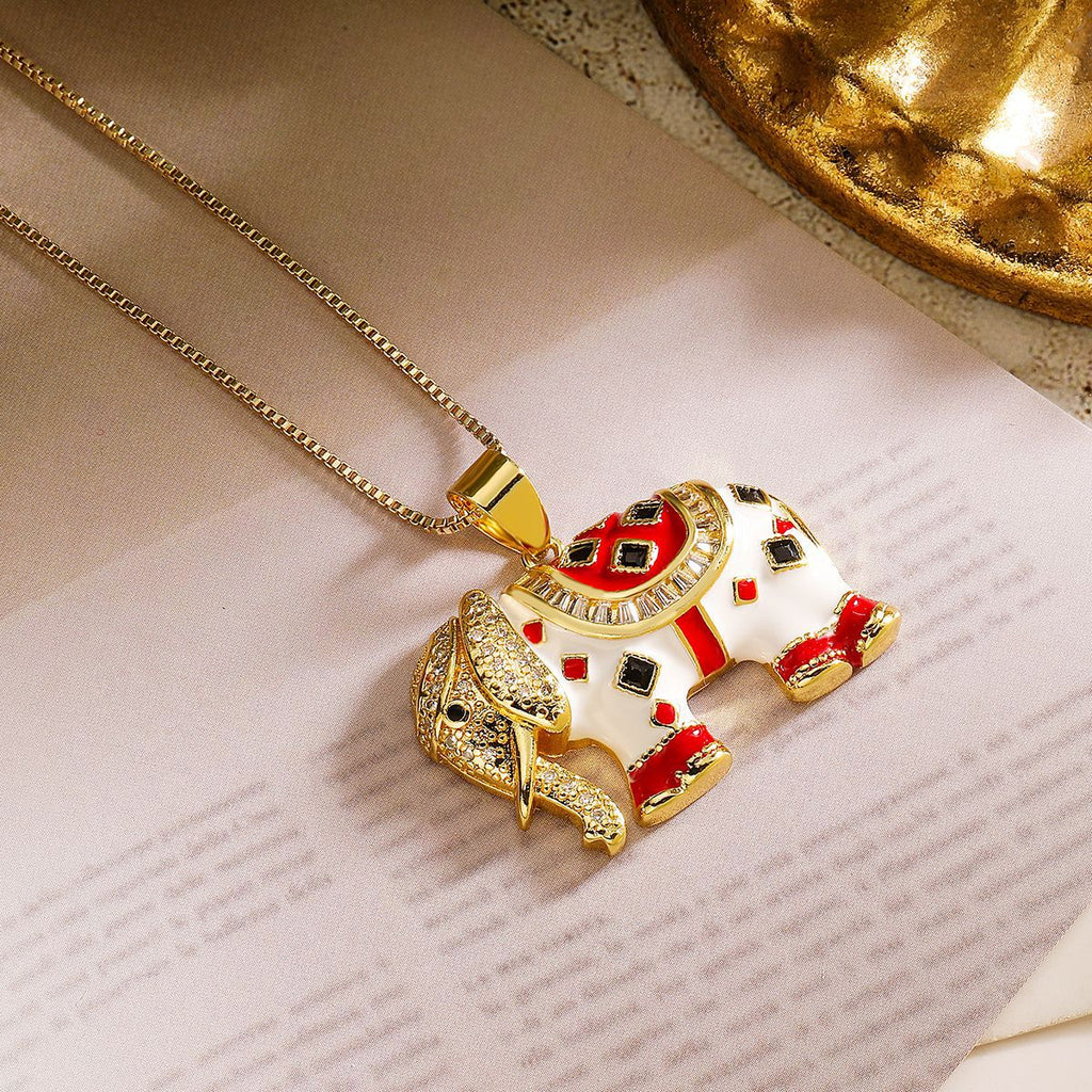 Elephant CZ Enamel 18K Gold Anti Tarnish Necklace Pendant Chain Bulk