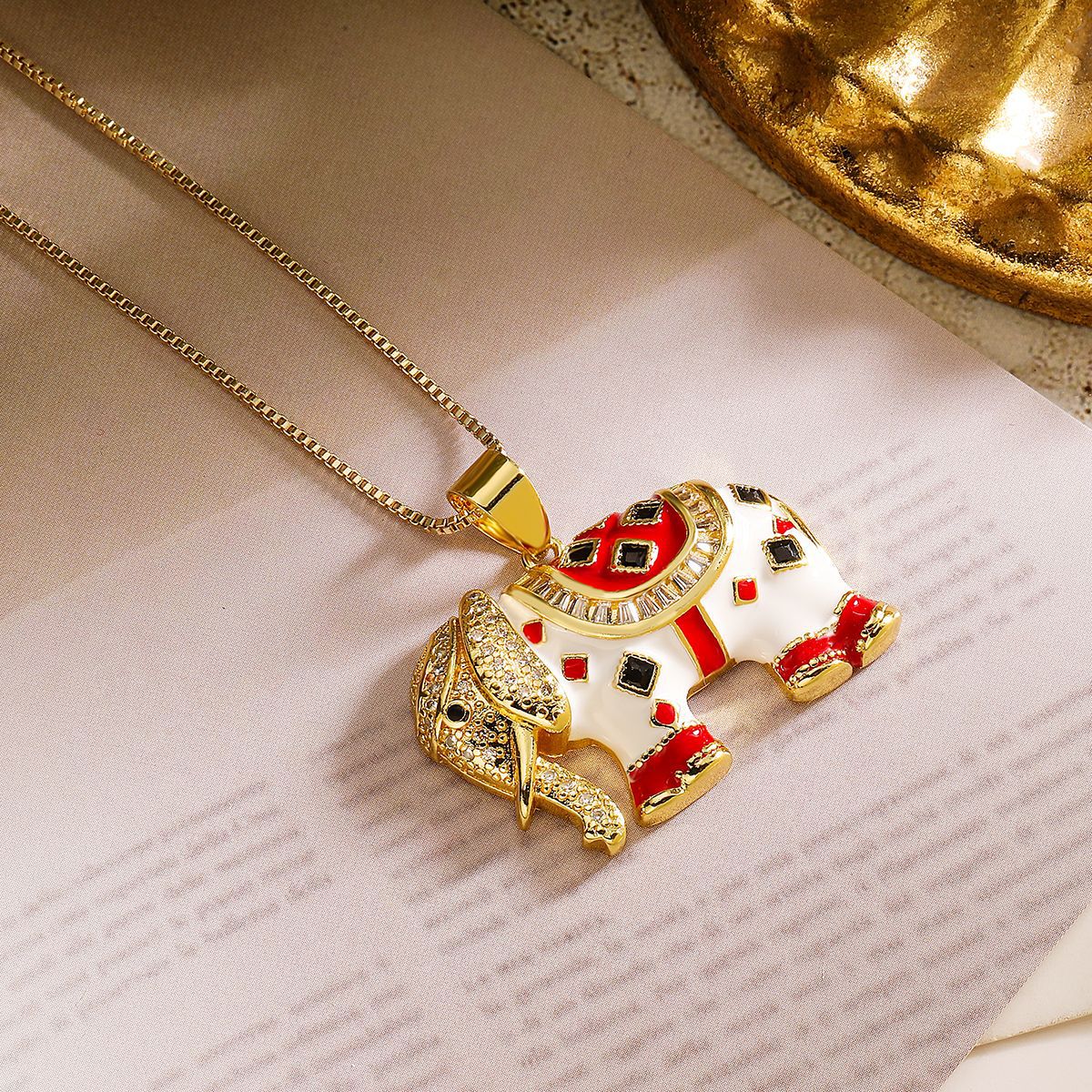 Elephant CZ Enamel 18K Gold Anti Tarnish Necklace Pendant Chain Bulk