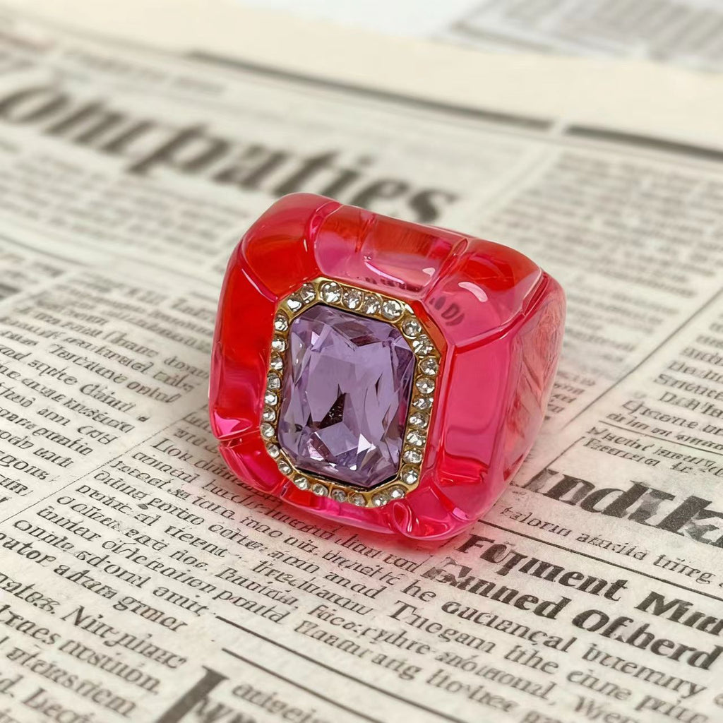 Designer Multi Color Enamel Gold Plated Square Cocktail Ring Bulk