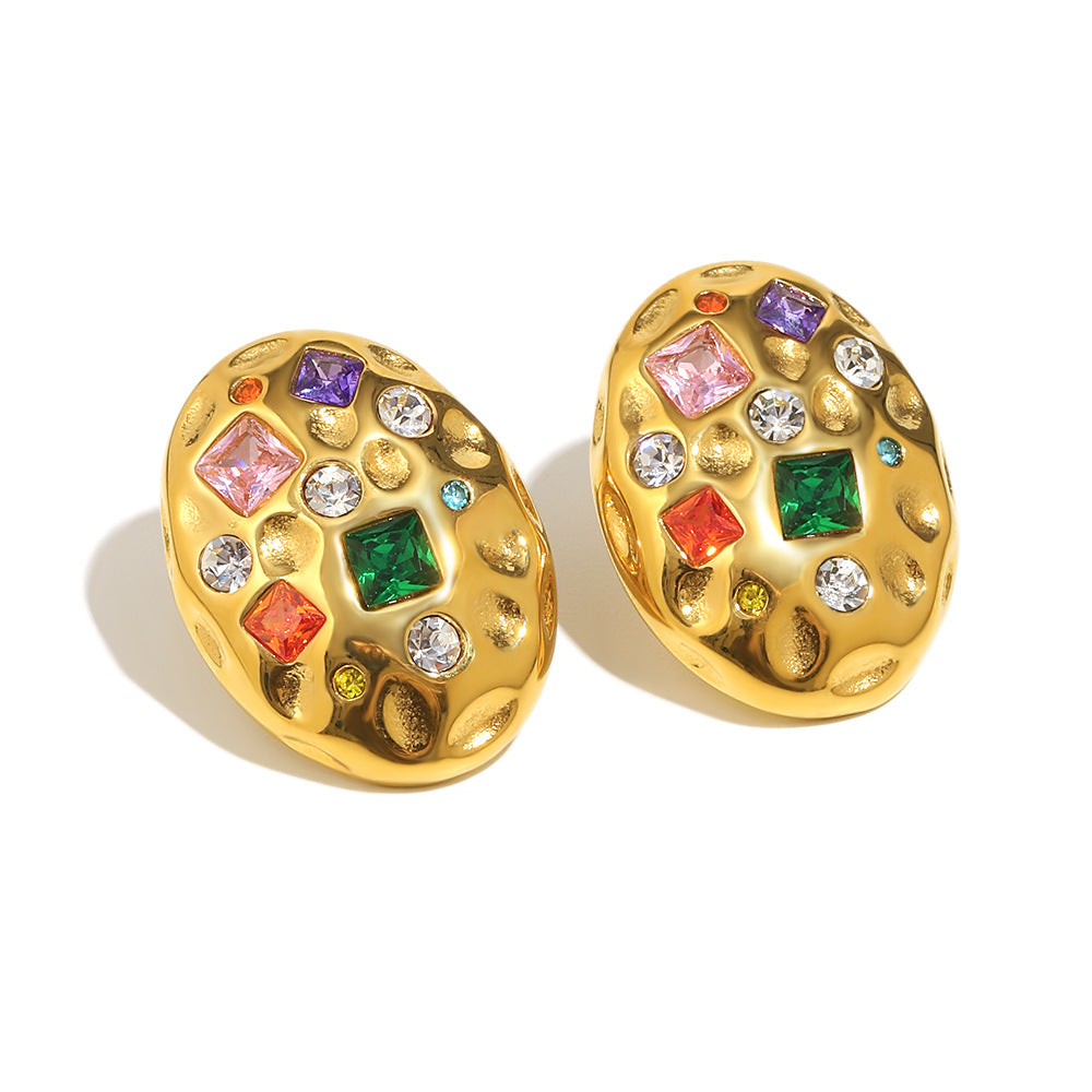 Oval 18K Gold Stainless Steel Cubic Zirconia Stud Earring Women Bulk