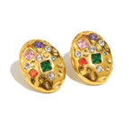 Oval 18K Gold Stainless Steel Cubic Zirconia Stud Earring Women Bulk