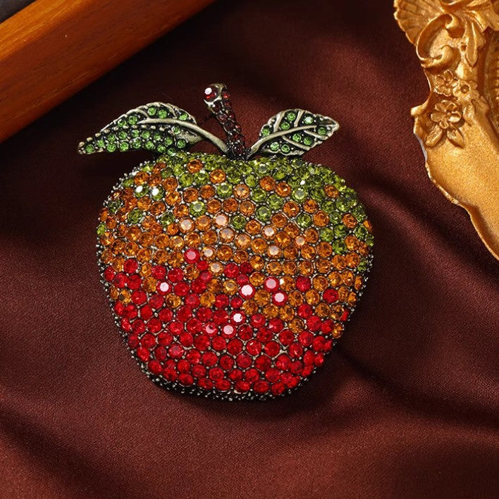 Red Green Apply Gold Plated Rhinestone Brooch For Women Bulk